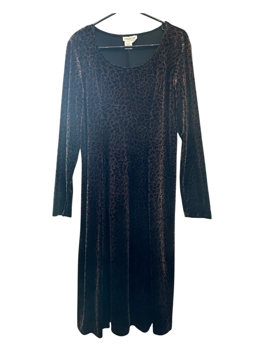 Vintage Y2K Coldwater Creek Black Leopard Print Velvet Burnout Midi Dress 10